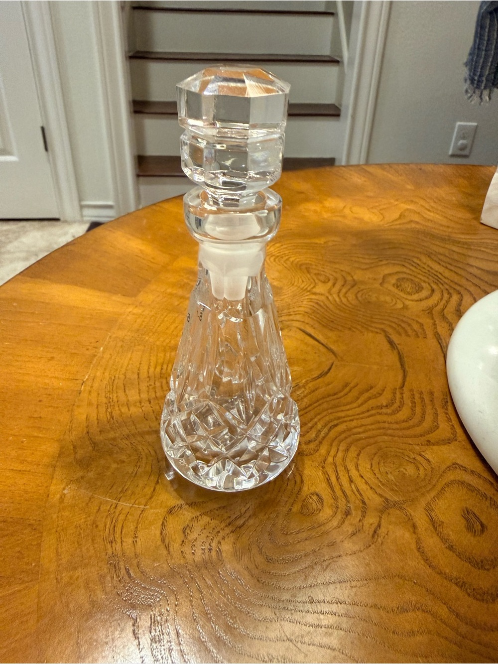 VINTAGE WATERFORD PERFUME BOTTLE W/GLASS STOPPER 5".  Stopper tip is broken.